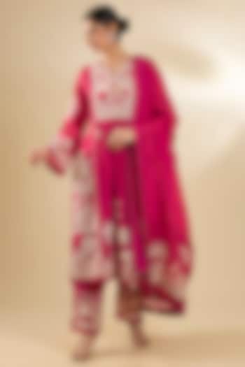 Dark Pink Silk Crepe Organza Kurta Set by Torani at Pernia's Pop Up Shop