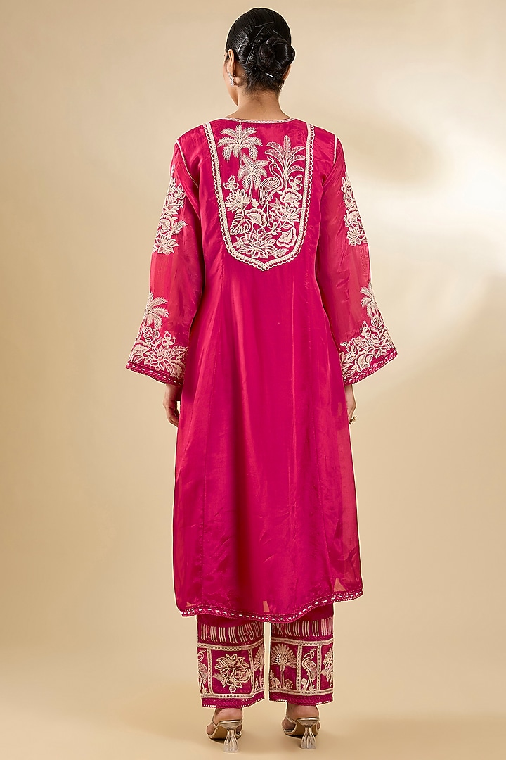 Dark Pink Silk Crepe Organza Kurta Set by Torani at Pernia's Pop Up Shop