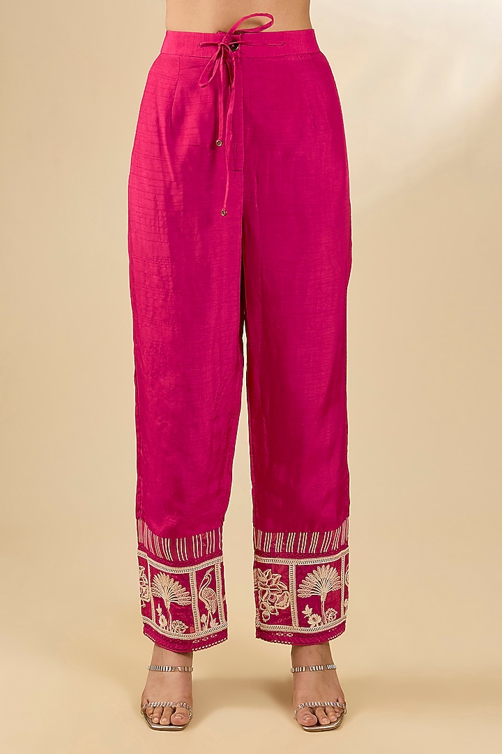 Dark Pink Silk Crepe Organza Kurta Set by Torani at Pernia's Pop Up Shop