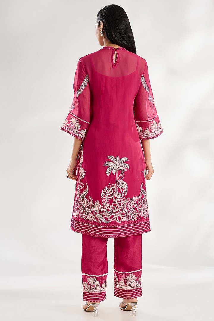 Dark Pink Jeni Silk & Organza Dori Embroidered Kurta Set by TORANI at Pernia's Pop Up Shop