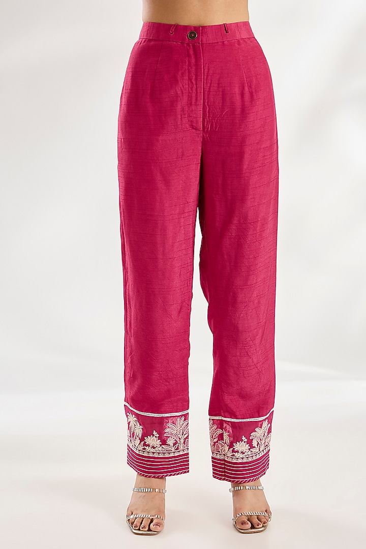 Dark Pink Jeni Silk & Organza Dori Embroidered Kurta Set by TORANI at Pernia's Pop Up Shop