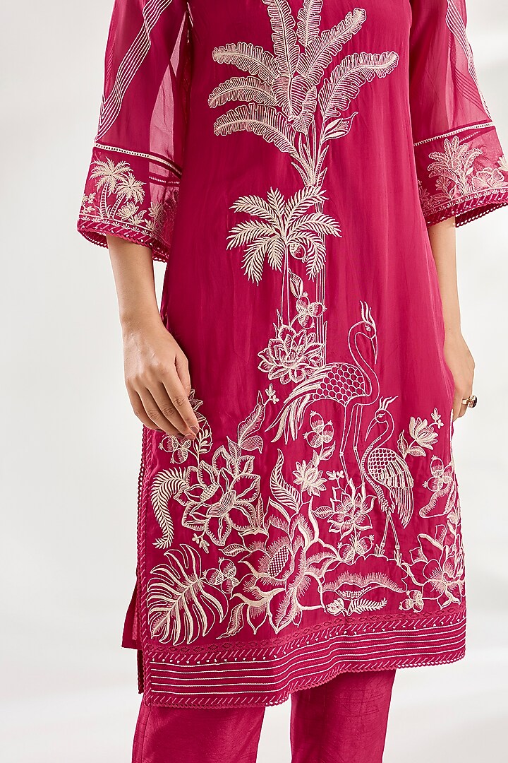 Dark Pink Jeni Silk & Organza Dori Embroidered Kurta Set by TORANI at Pernia's Pop Up Shop