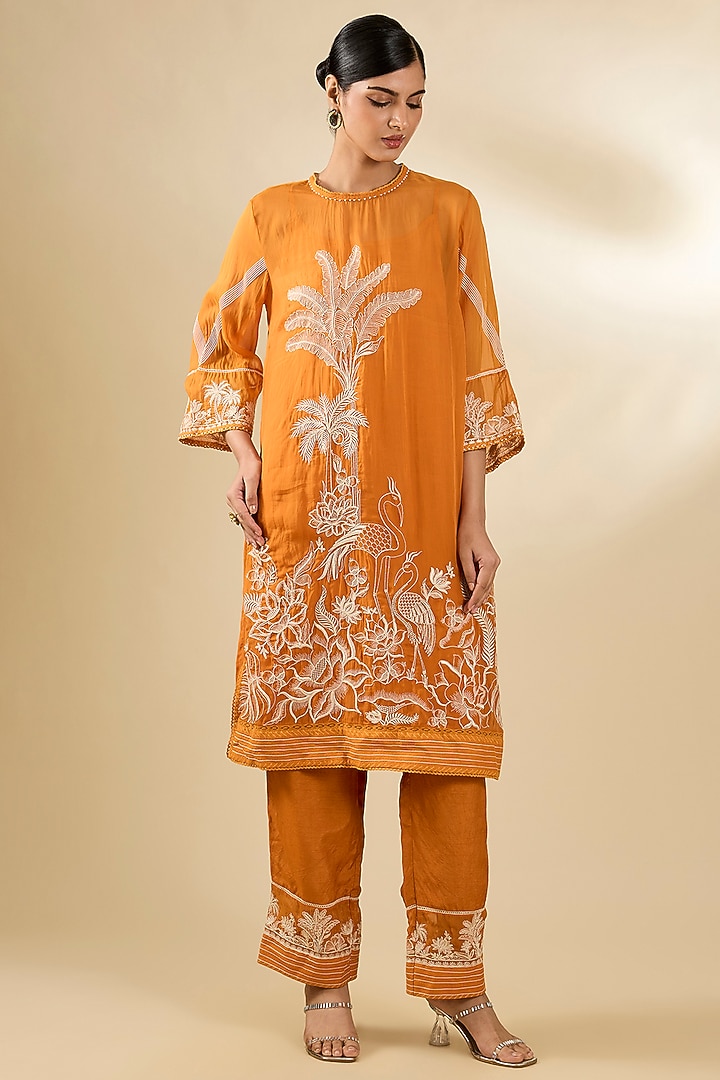 Dark Yellow Organza Kurta Set by Torani at Pernia's Pop Up Shop