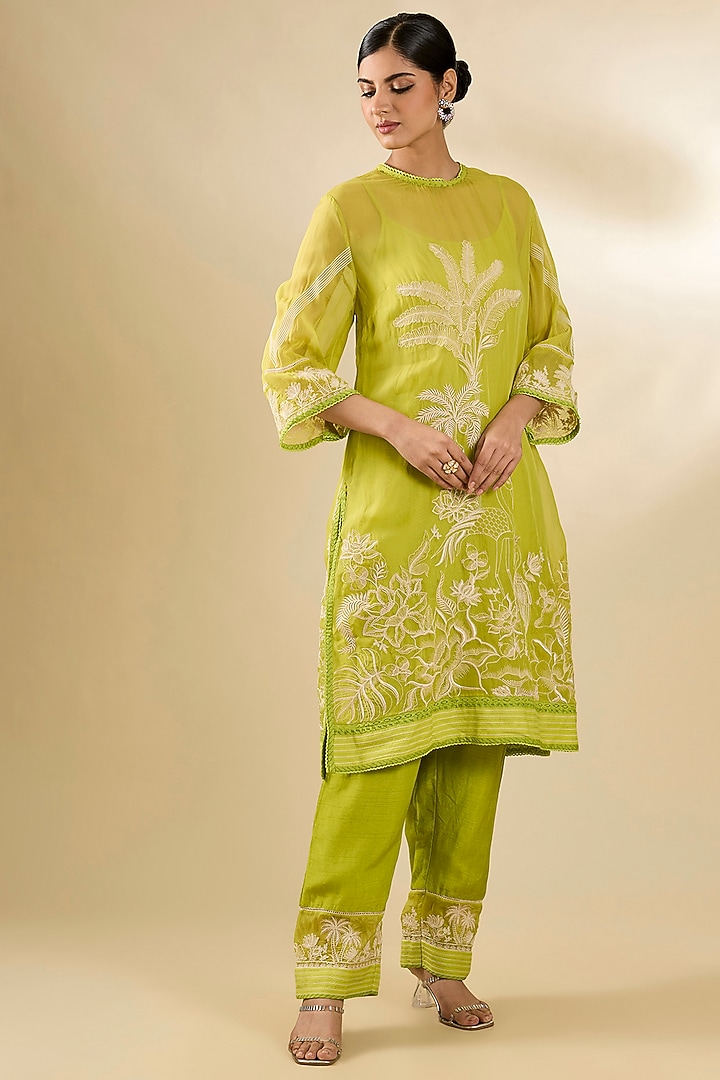 Green Organza Kurta Set by Torani at Pernia's Pop Up Shop