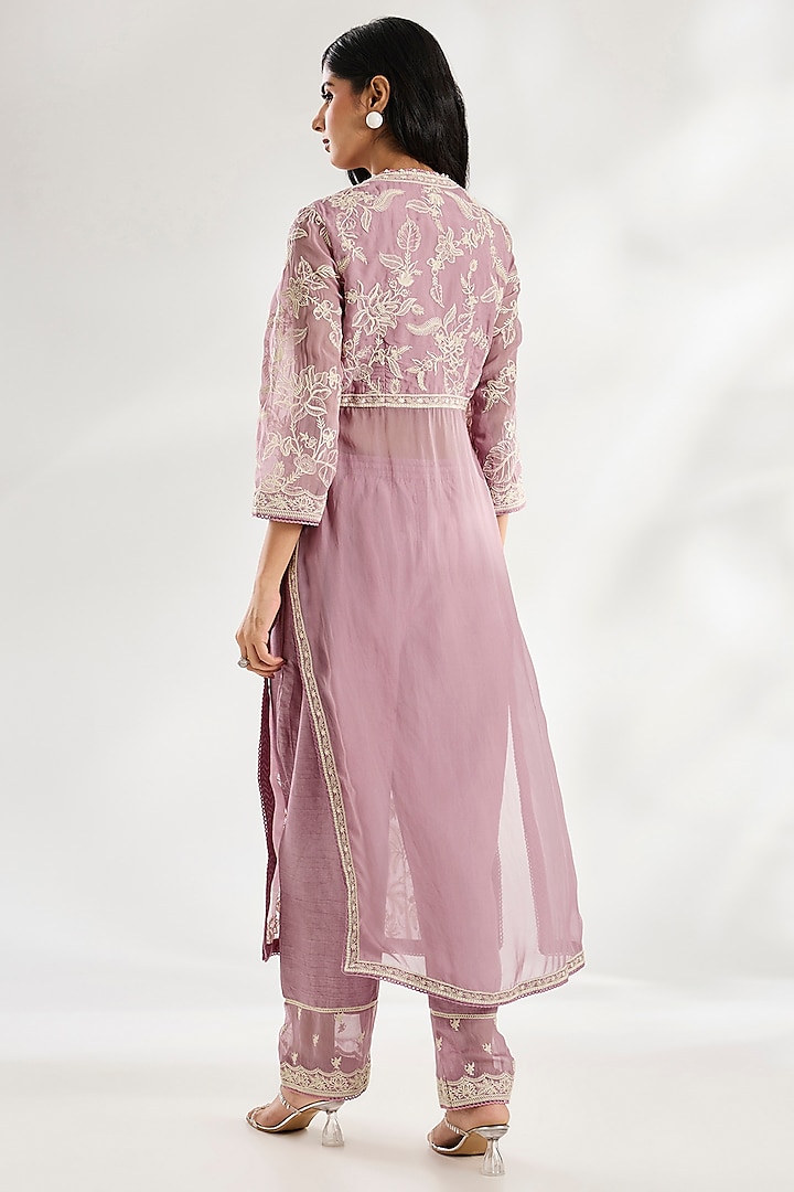 Lilac Jeni Silk & Organza Dori Embroidered Kurta Set by TORANI at Pernia's Pop Up Shop
