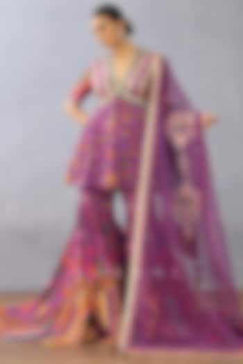 Purple Silk & Organza Bridal Sharara Set by TORANI at Pernia's Pop Up Shop