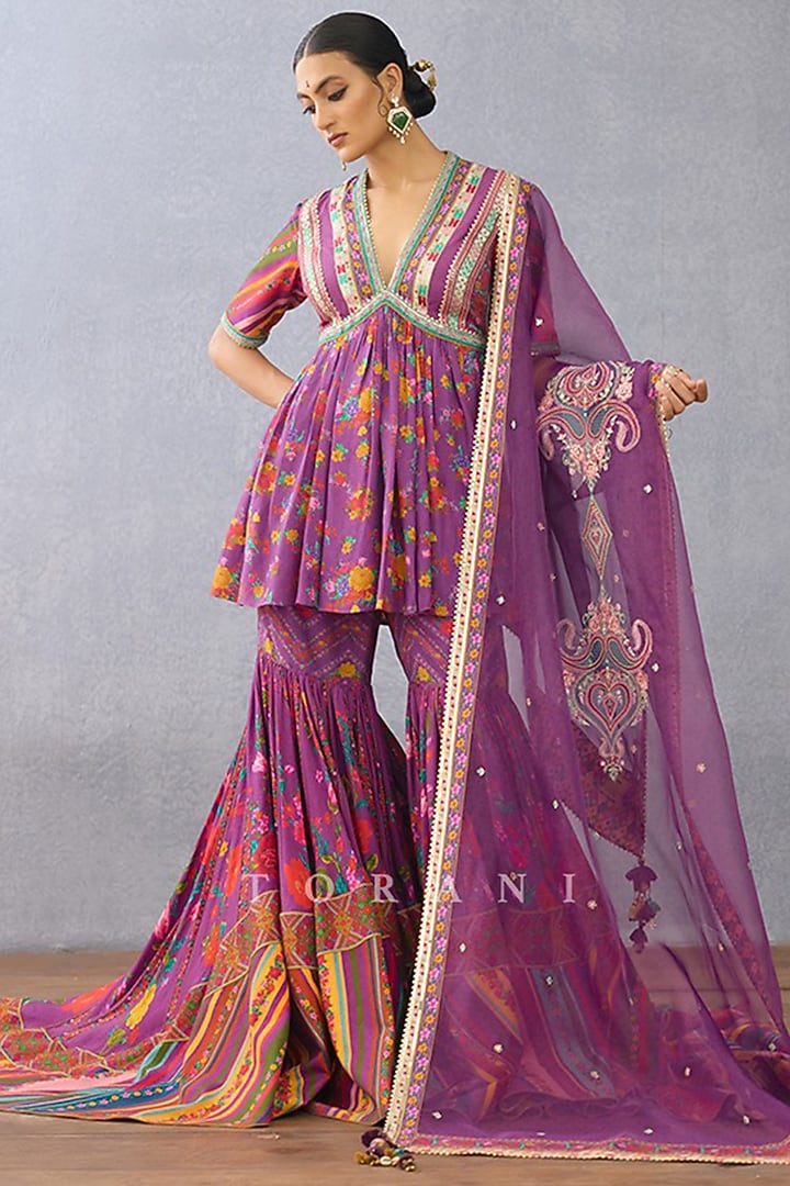 Purple Silk & Organza Bridal Sharara Set by TORANI at Pernia's Pop Up Shop