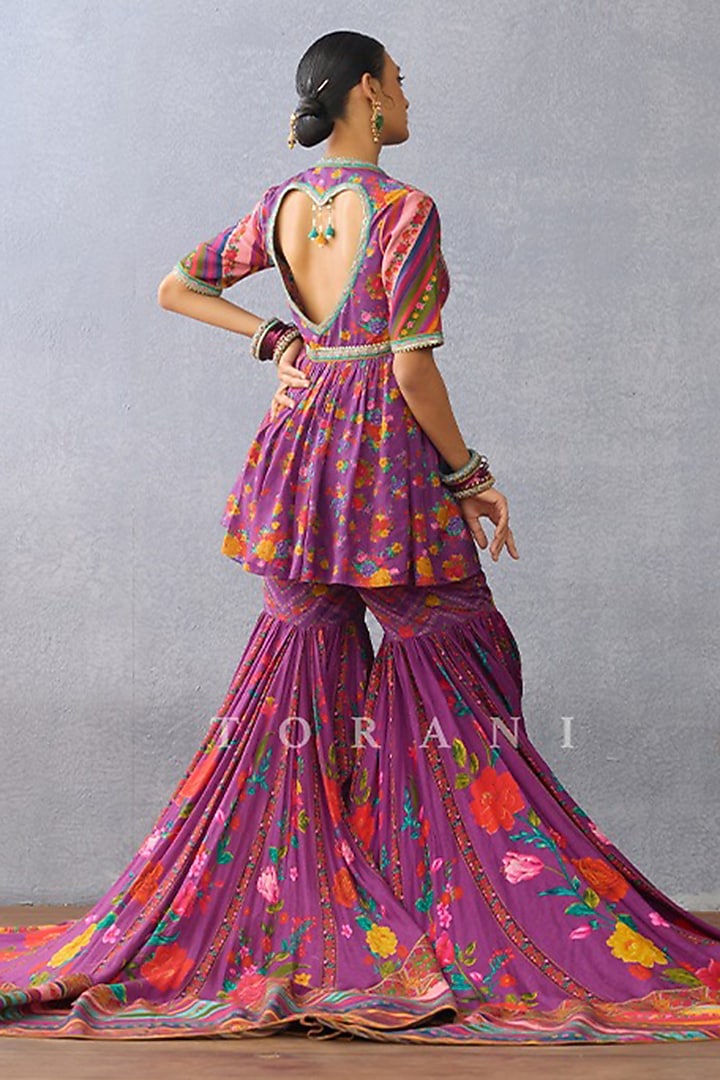 Purple Silk & Organza Bridal Sharara Set by TORANI at Pernia's Pop Up Shop