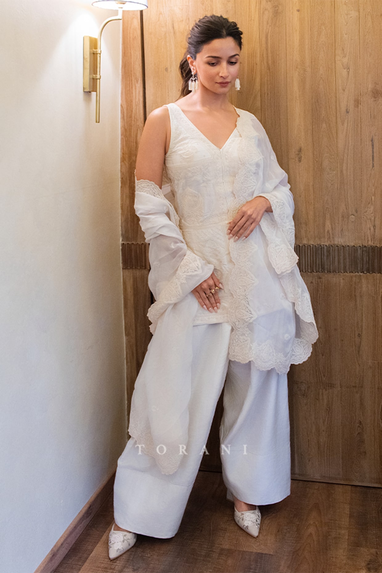 TORANI Ivory Silk & Organza Embroidered Kurta Set