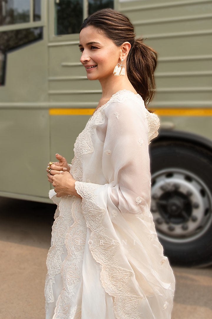Ivory Silk & Organza Embroidered Kurta Set by TORANI at Pernia's Pop Up Shop