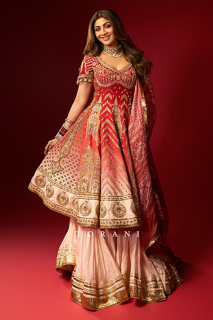 Ombre Jeni Silk Embroidered Bridal Anarkali Set by TORANI at Pernia's Pop Up Shop