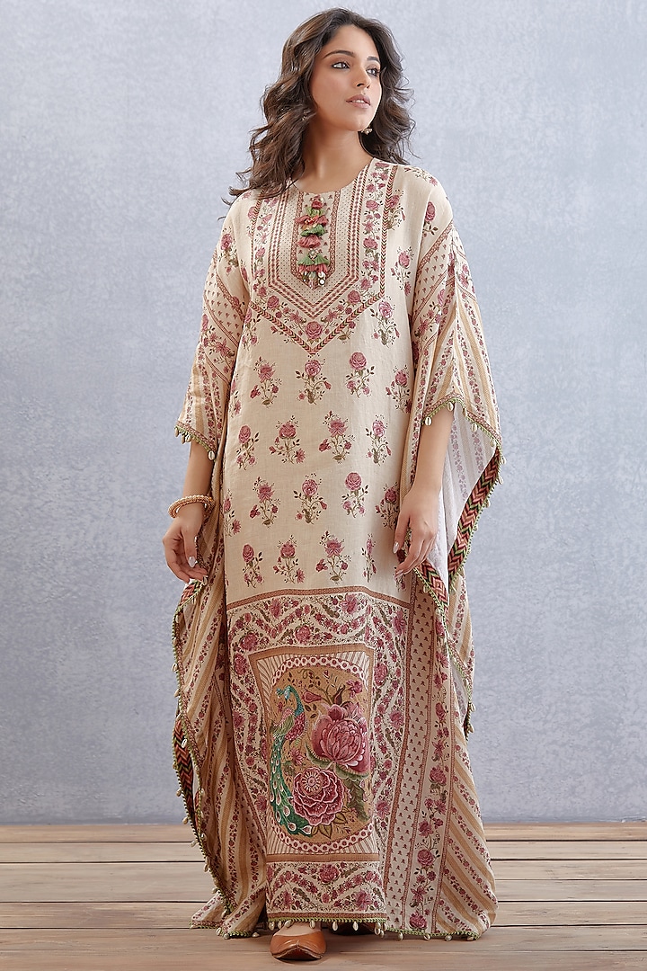 Musk Beige Printed Kaftan by TORANI at Pernia's Pop Up Shop