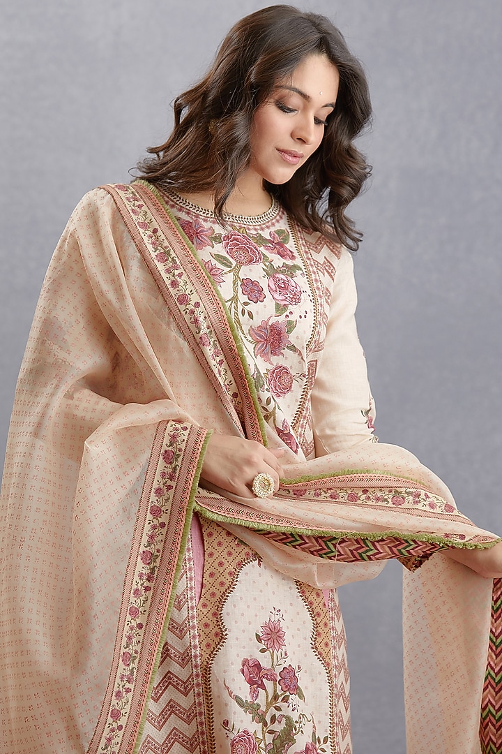 Musk Beige Printed Long Kurta Set by TORANI at Pernia's Pop Up Shop