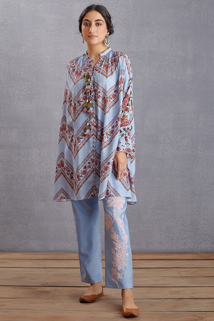 Sea Blue Printed Kurta Set by TORANI at Pernia's Pop Up Shop