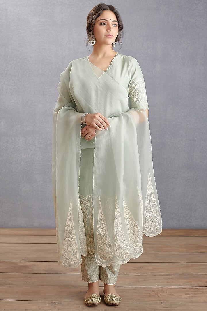 Sage Green Embroidered Kurta Set by TORANI at Pernia's Pop Up Shop
