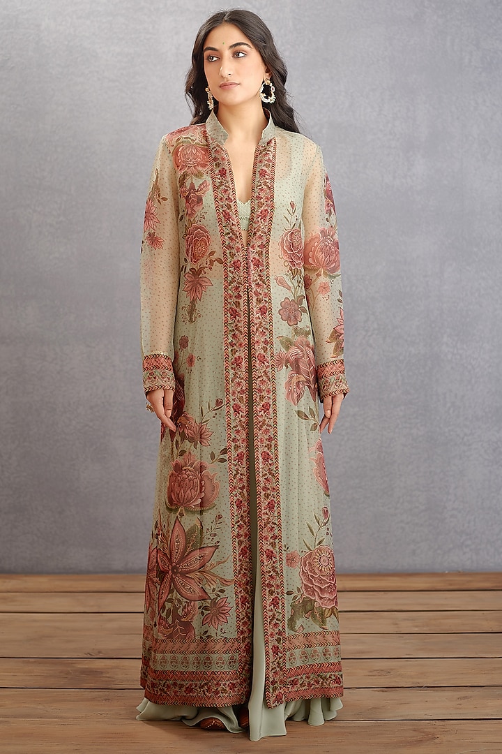 Sage Green Digital Printed Long Jacket Set by TORANI at Pernia's Pop Up Shop