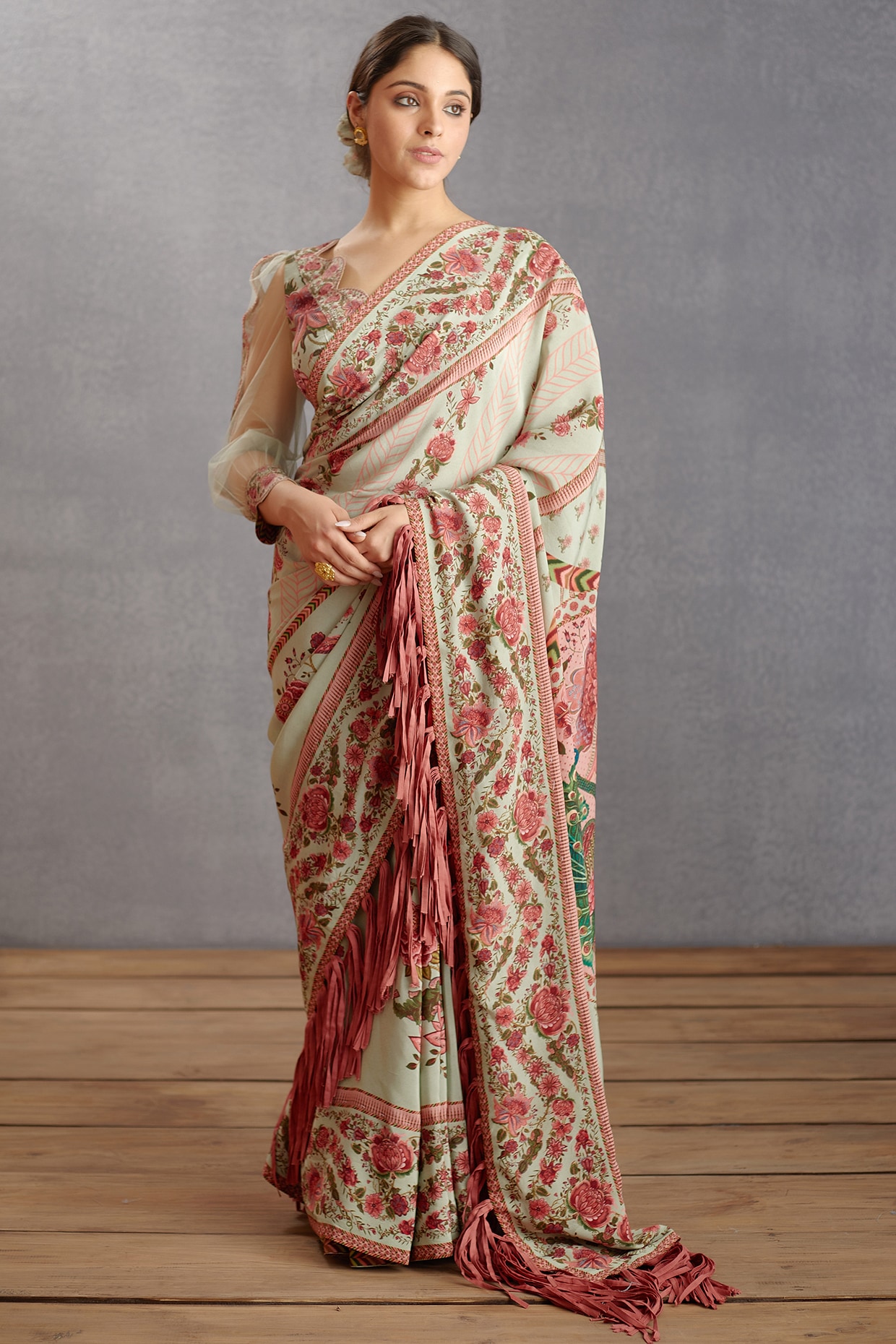 Golden Organza Printed Saree | Surekha-2160 | Cilory.com