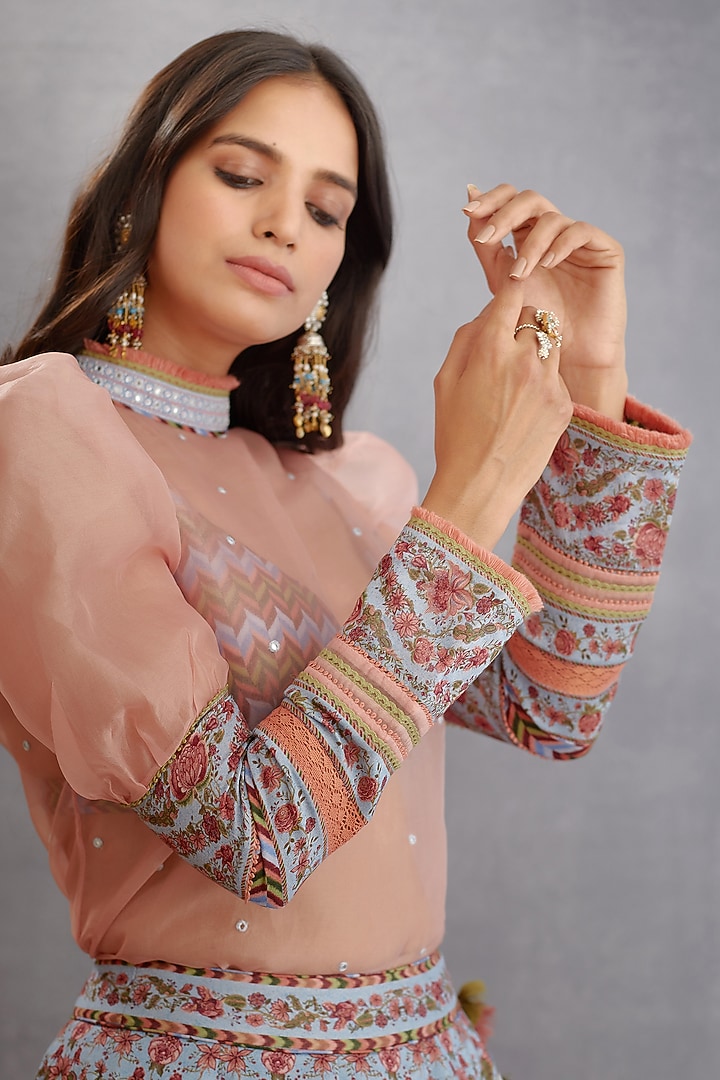 Sea Blue Hand Embroidered & Printed Wedding Lehenga Set by TORANI at Pernia's Pop Up Shop