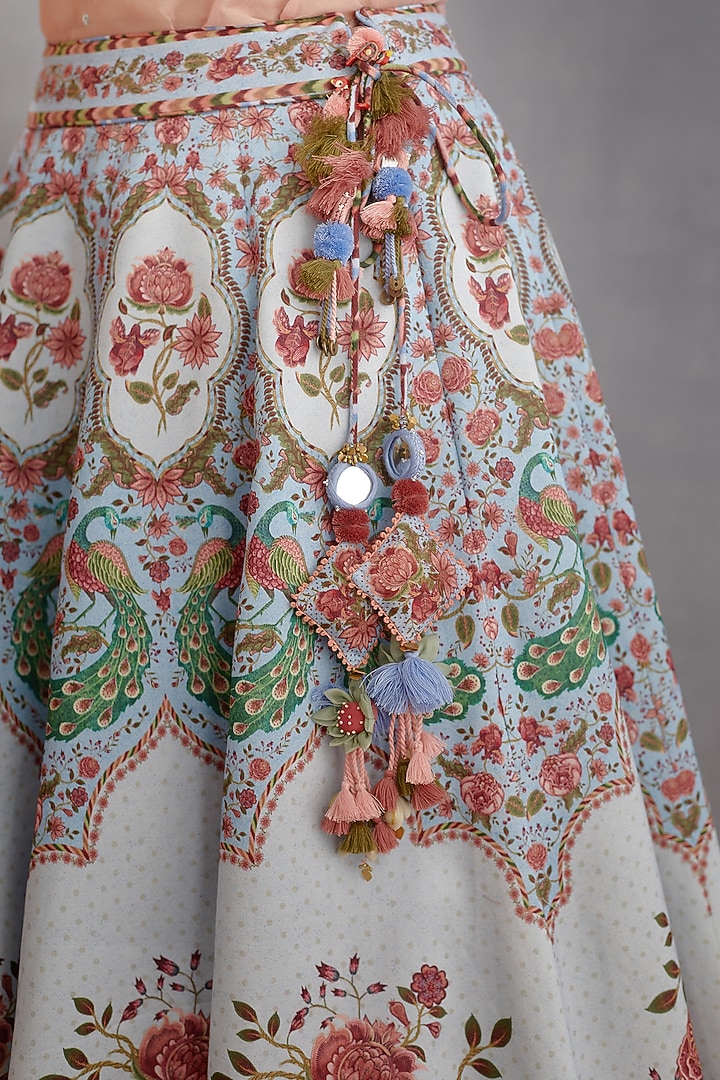 Sea Blue Hand Embroidered & Printed Wedding Lehenga Set by TORANI at Pernia's Pop Up Shop