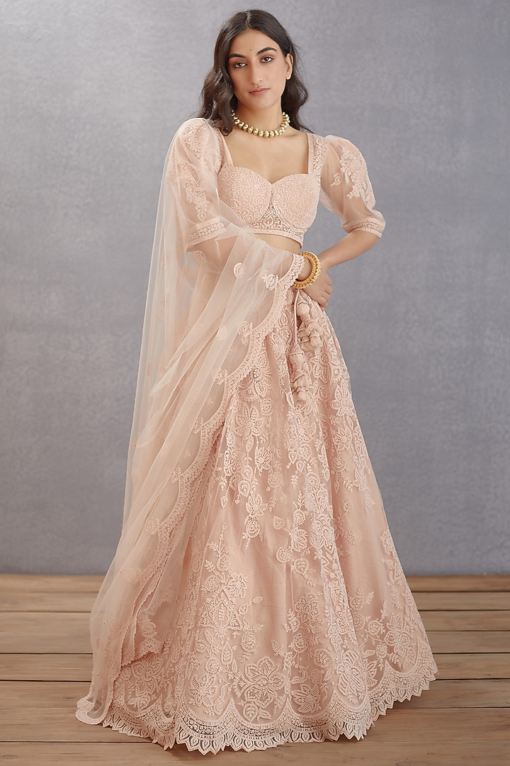 Old Rose Hand Embroidered Bridal Lehenga Set by TORANI at Pernia's Pop Up Shop