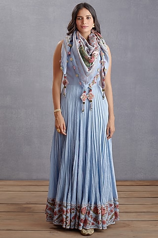 Sea Blue Digital Printed Scarf by TORANI