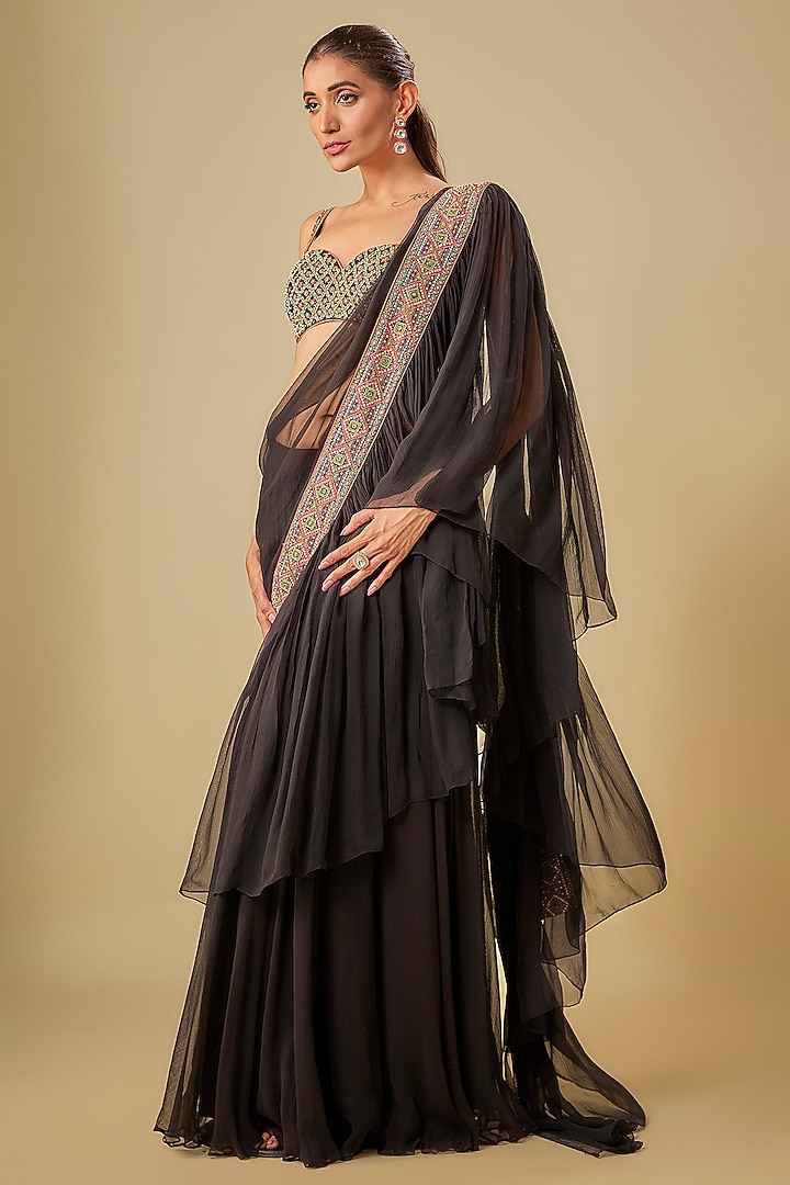 Black Handwoven Thin Chanderi Mirror Embroidered Bralette by TORANI at Pernia's Pop Up Shop