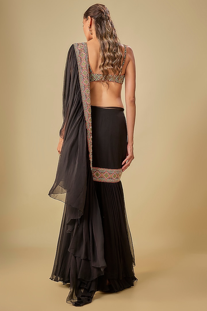 Black Handwoven Thin Chanderi Mirror Embroidered Bralette by TORANI at Pernia's Pop Up Shop