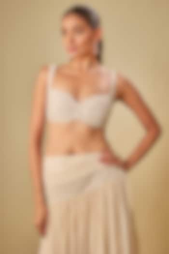 Ivory Handwoven Thin Chanderi Mirror Embroidered Bralette by TORANI at Pernia's Pop Up Shop