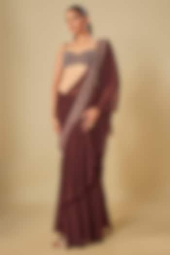 Maroon Handwoven Thin Chanderi Mirror Embroidered Bralette by TORANI at Pernia's Pop Up Shop