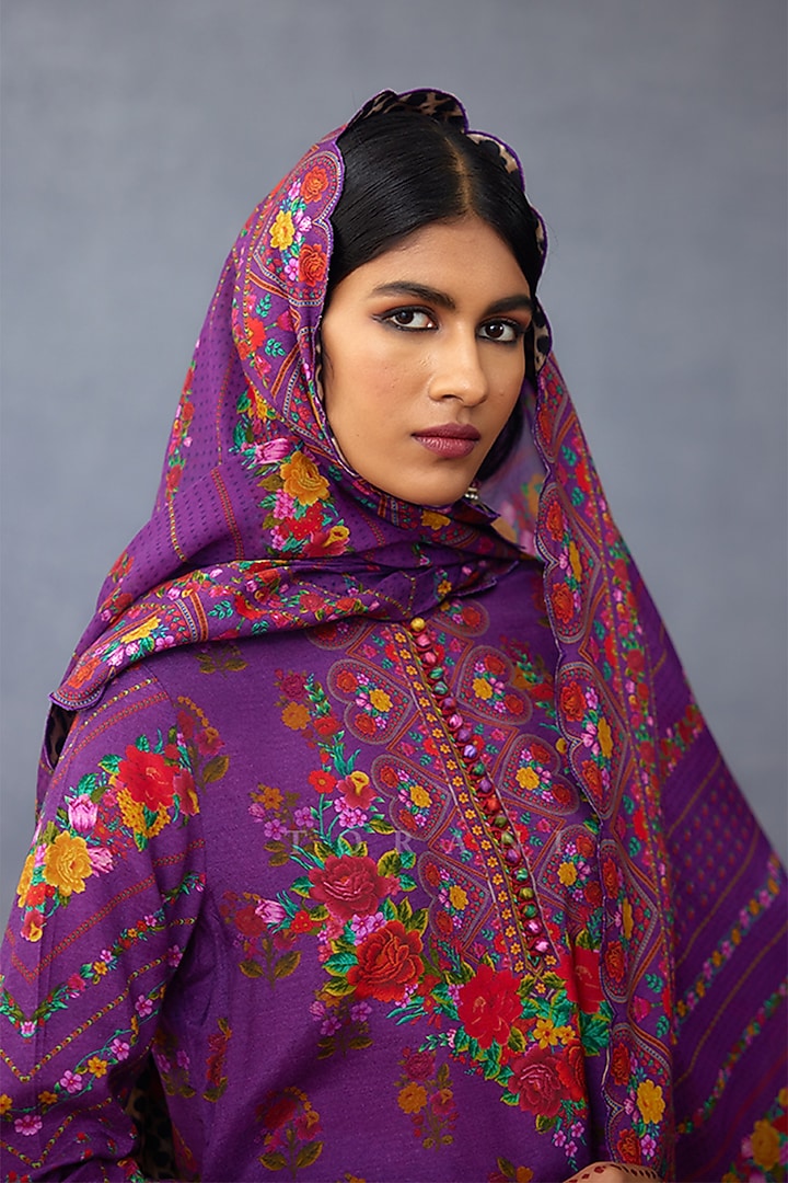 Purple Silk Slub Digital Printed Kurta Set by TORANI at Pernia's Pop Up Shop