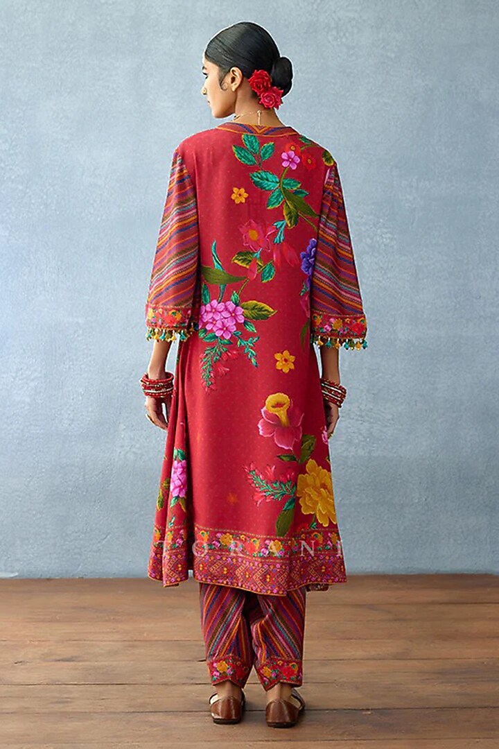 Red Cotton Silk & Silk Slub Embellished Kurta Set by TORANI at Pernia's Pop Up Shop