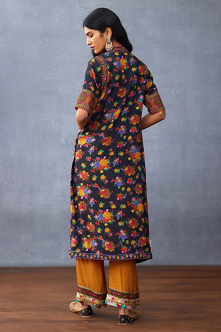 Black Muslin Silk Kurta Set by TORANI at Pernia's Pop Up Shop
