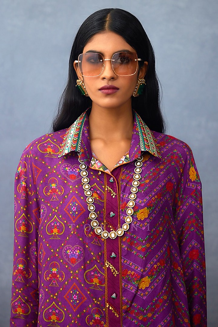 Purple Muslin Silk & Crepe Dhoti Set by TORANI at Pernia's Pop Up Shop