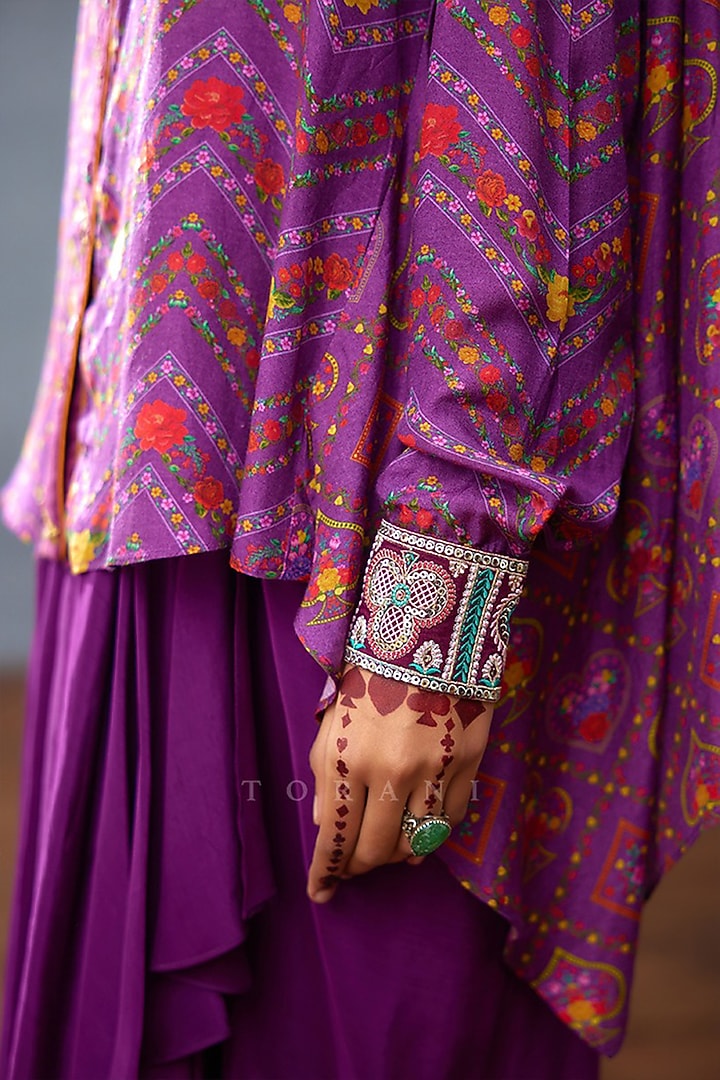 Purple Muslin Silk & Crepe Dhoti Set by TORANI at Pernia's Pop Up Shop