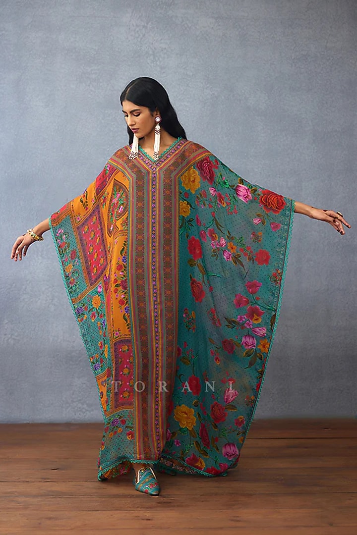 Aqua Blue Organza Kaftan With Slip by TORANI at Pernia's Pop Up Shop
