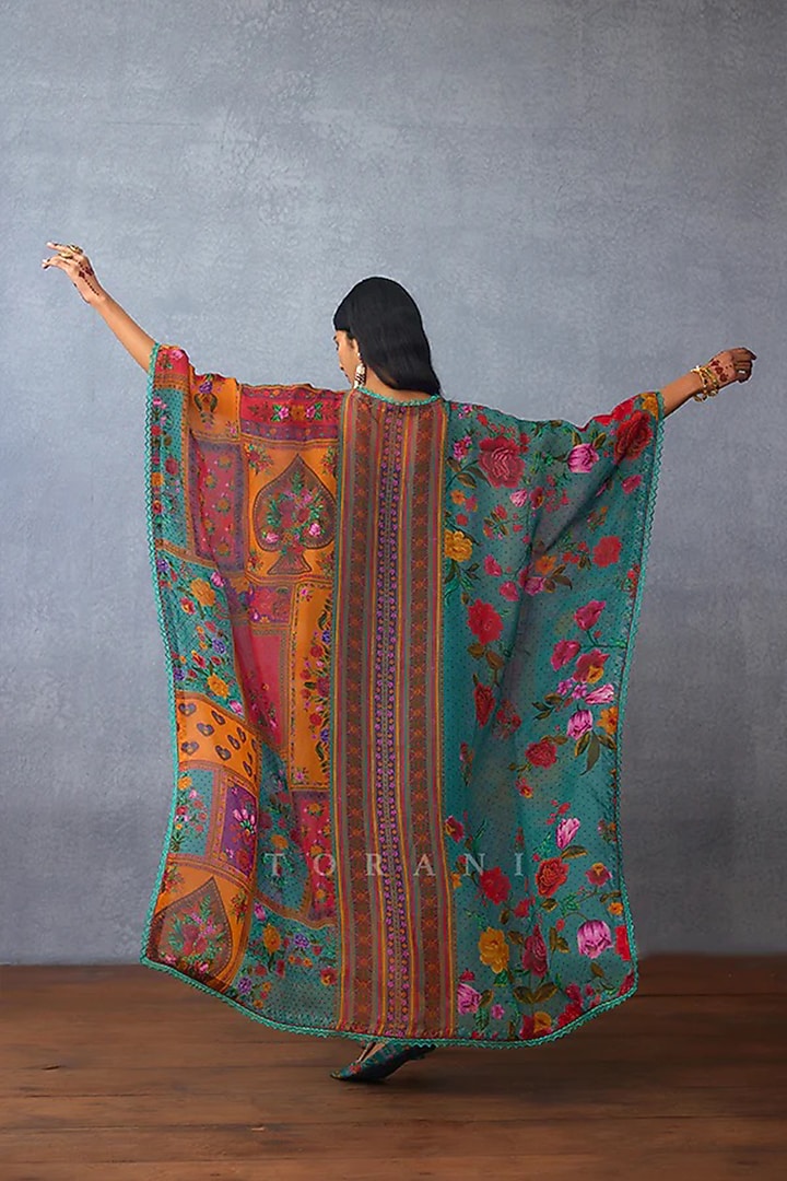 Aqua Blue Organza Kaftan With Slip by TORANI at Pernia's Pop Up Shop