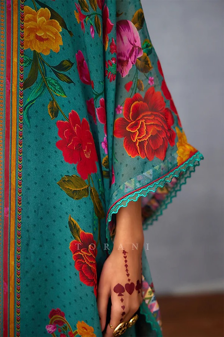 Aqua Blue Organza Kaftan With Slip by TORANI at Pernia's Pop Up Shop
