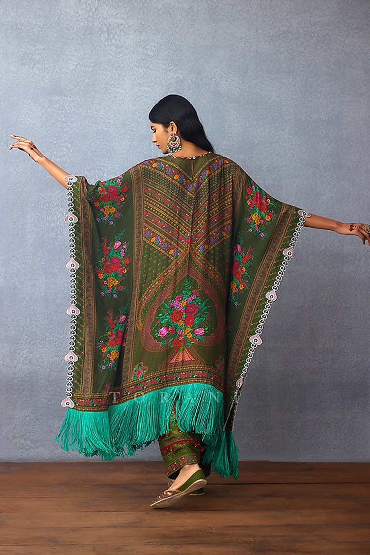 Green Chanderi Digital Printed Kaftan Set by TORANI at Pernia's Pop Up Shop