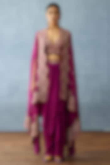 Purple Organza Embroidered Scalloped Cape Set by TORANI at Pernia's Pop Up Shop