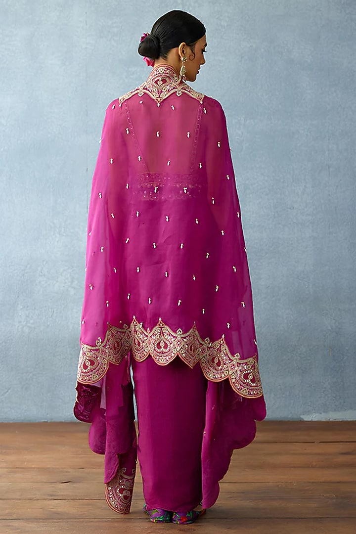 Purple Organza Embroidered Scalloped Cape Set by TORANI at Pernia's Pop Up Shop