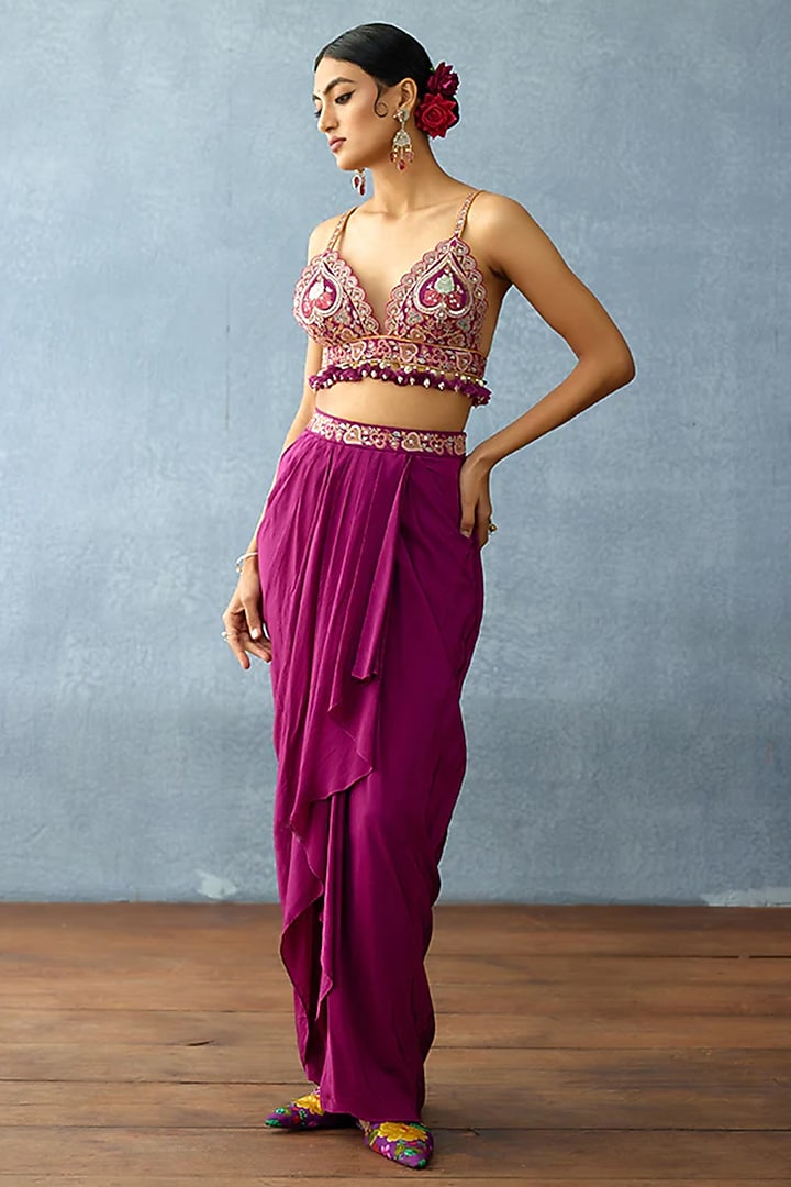 Purple Organza Embroidered Scalloped Cape Set by TORANI at Pernia's Pop Up Shop