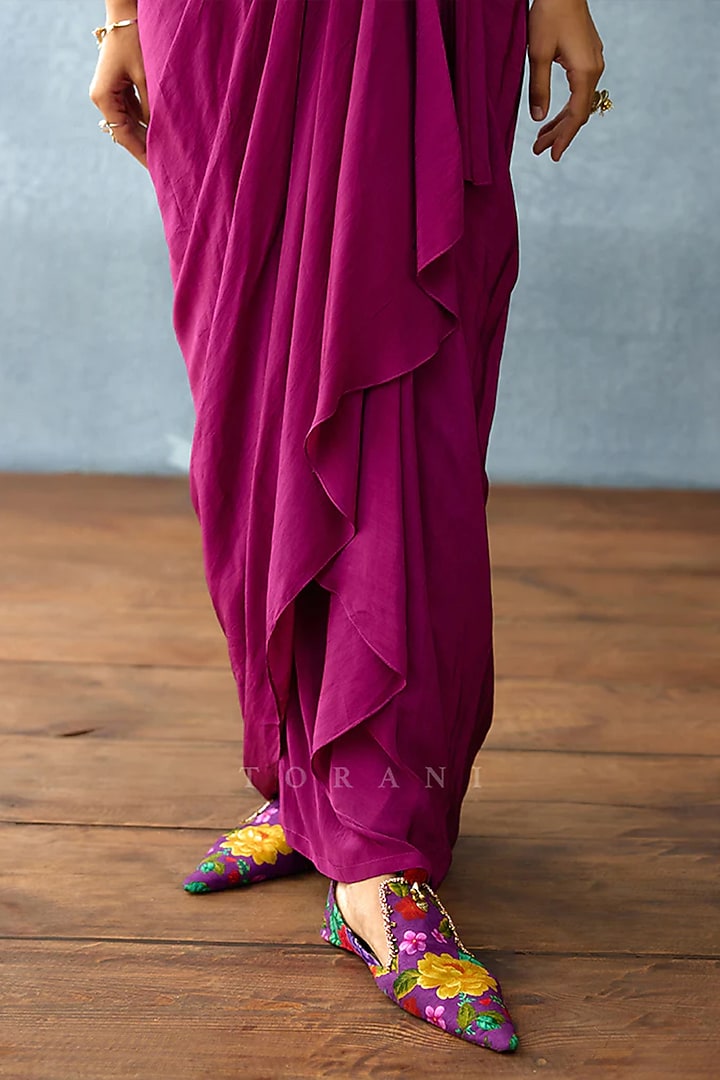 Purple Organza Embroidered Scalloped Cape Set by TORANI at Pernia's Pop Up Shop
