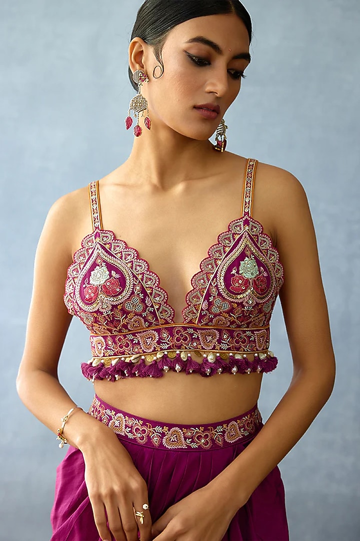 Purple Organza Embroidered Scalloped Cape Set by TORANI at Pernia's Pop Up Shop