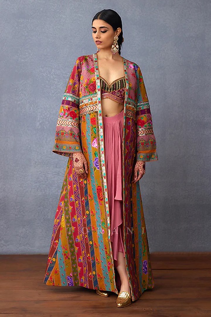 Pink Crepe Silk & Jeni Silk Jacket Set by TORANI at Pernia's Pop Up Shop