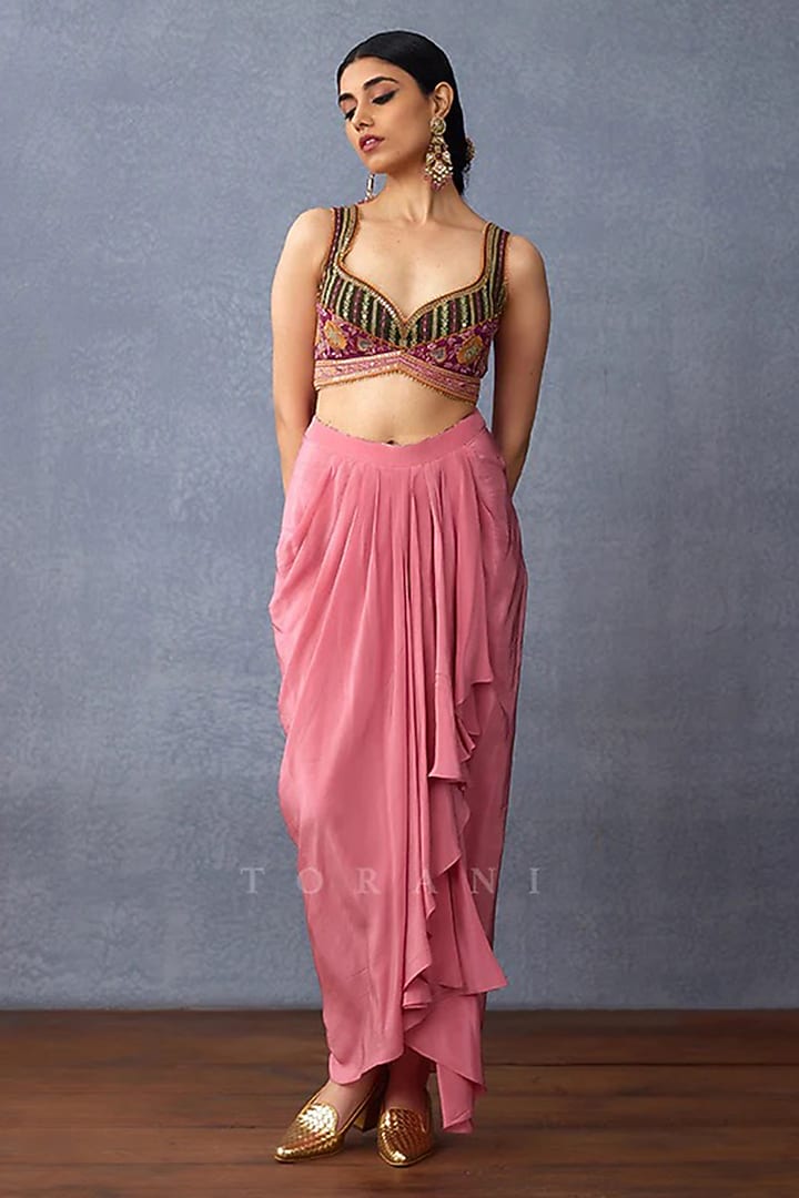Pink Crepe Silk & Jeni Silk Jacket Set by TORANI at Pernia's Pop Up Shop