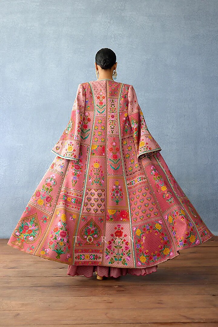 Pink Cotton jacquard & Slub Silk Printed Jacket Set by TORANI at Pernia's Pop Up Shop