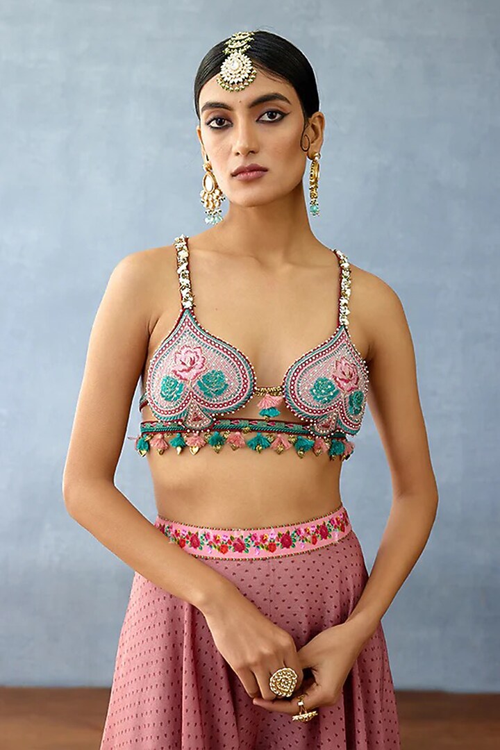 Pink Cotton jacquard & Slub Silk Printed Jacket Set by TORANI at Pernia's Pop Up Shop
