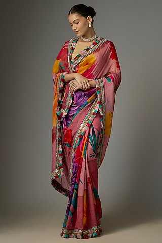 Multi-Colored Organza Digital Printed Saree by TORANI
