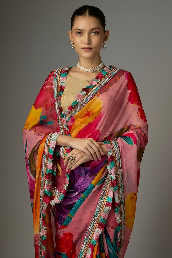 Multi-Colored Organza Digital Printed Wedding Saree by TORANI at Pernia's Pop Up Shop
