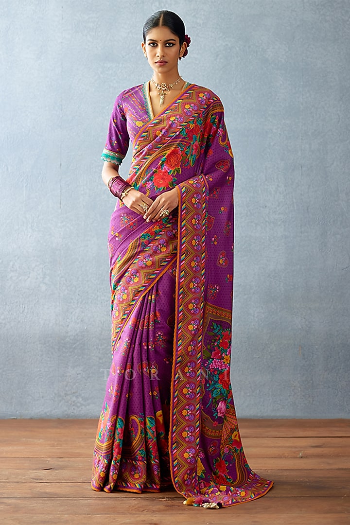 Purple Jeni Silk Digital Printed Saree by TORANI at Pernia's Pop Up Shop